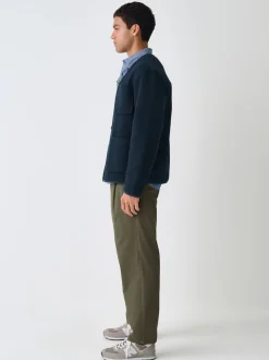 Khaki Green Relaxed Tapered Fit Twin Pleated Stretch Chinos Trousers