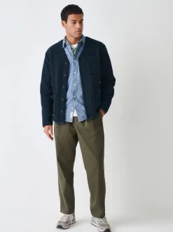 Khaki Green Relaxed Tapered Fit Twin Pleated Stretch Chinos Trousers