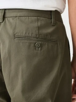 Khaki Green Relaxed Tapered Fit Twin Pleated Stretch Chinos Trousers