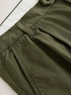 Khaki Green Relaxed Tapered Fit Twin Pleated Stretch Chinos Trousers