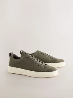 Khaki Green Smart Casual Toe Cap Leather Longline Trainers