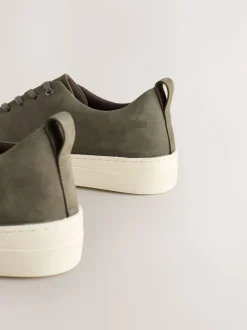 Khaki Green Smart Casual Toe Cap Leather Longline Trainers