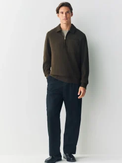 Khaki Green Soft Rib Texture Quarter Zip Neck Fleece