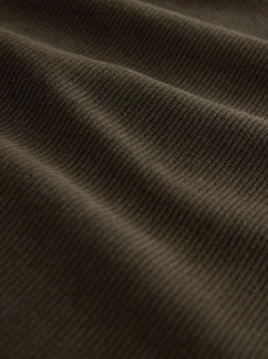 Khaki Green Soft Rib Texture Quarter Zip Neck Fleece