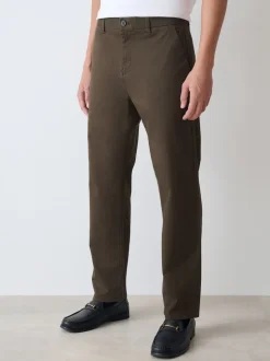 Khaki Green Straight Fit Stretch Chinos Trousers