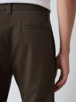 Khaki Green Straight Fit Stretch Chinos Trousers