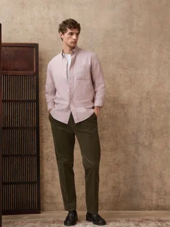 Khaki Green Straight Fit Smart Cotton Rich Cord Trousers