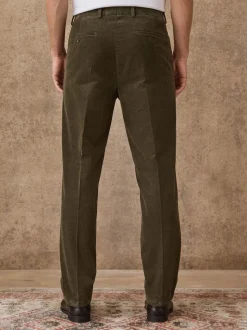 Khaki Green Straight Fit Smart Cotton Rich Cord Trousers