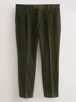 Khaki Green Straight Fit Smart Cotton Rich Cord Trousers