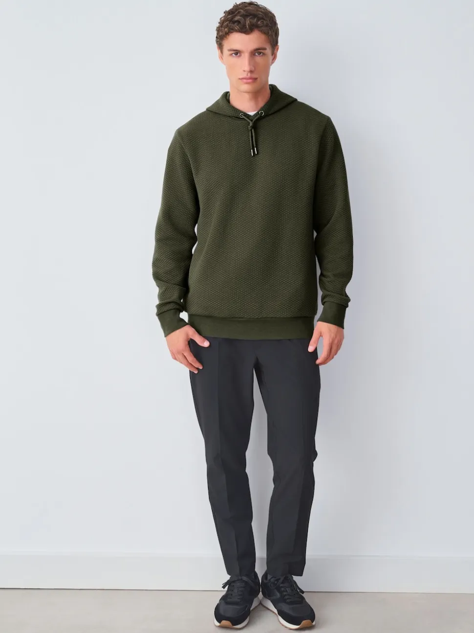 Khaki Green Textured Overhead Hoodie