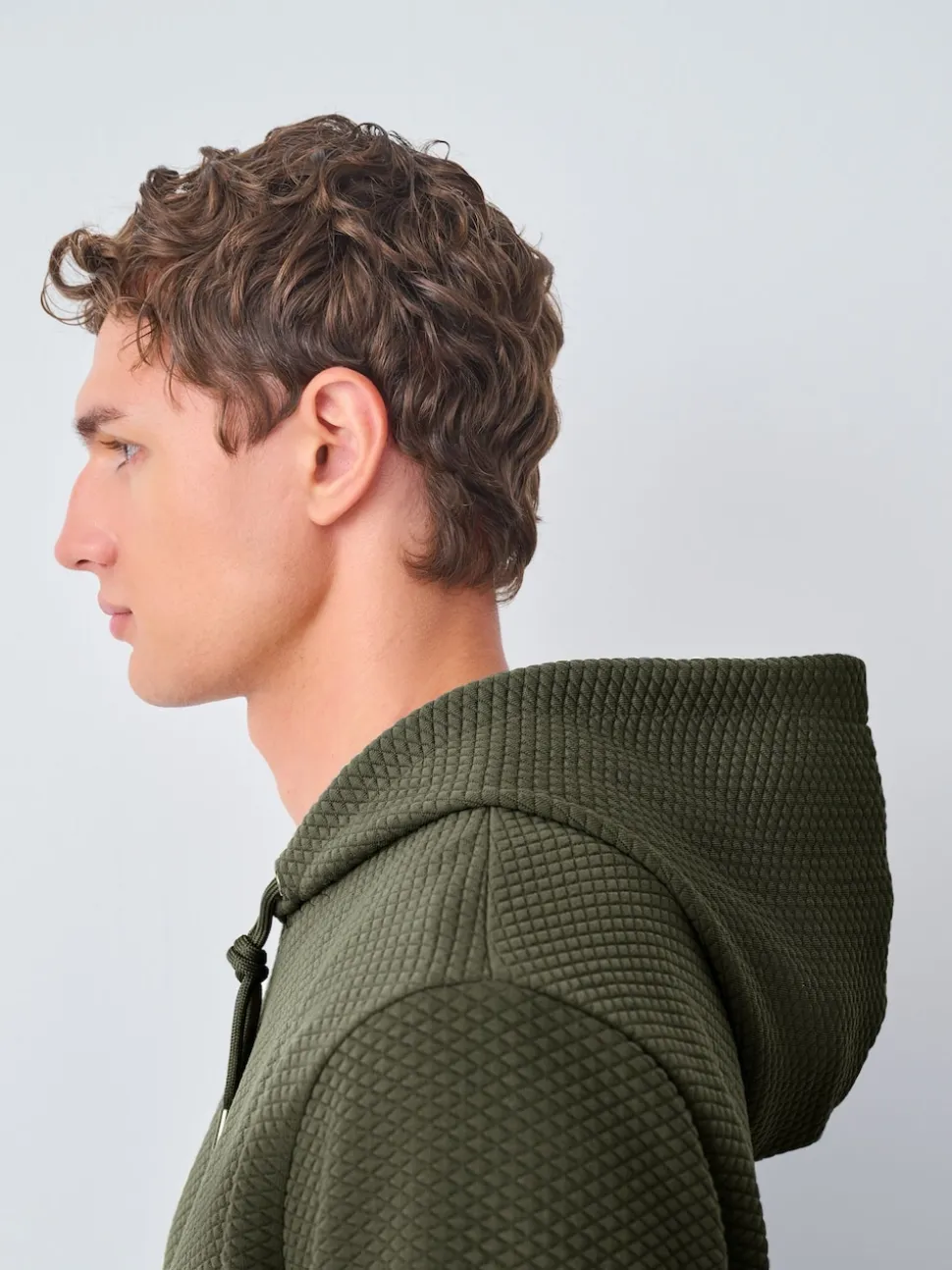 Khaki Green Textured Overhead Hoodie