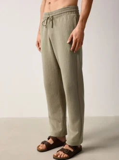 Khaki Green Textured Straight Leg Joggers