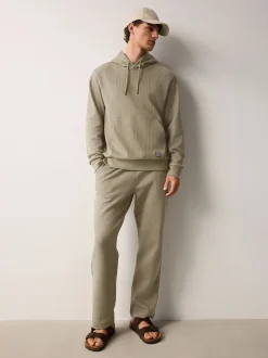 Khaki Green Textured Straight Leg Joggers