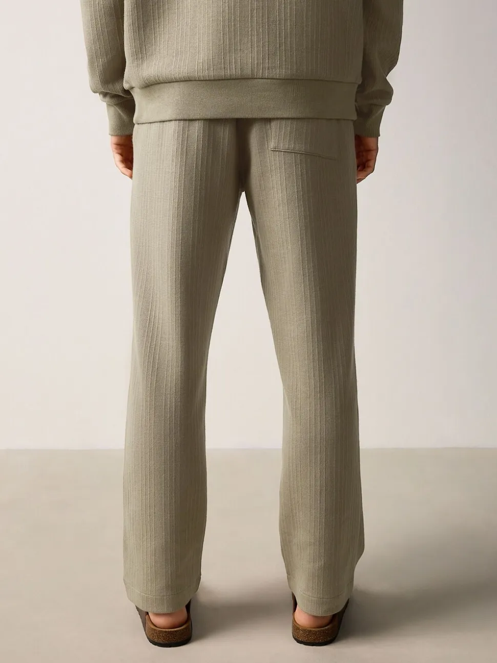 Khaki Green Textured Straight Leg Joggers
