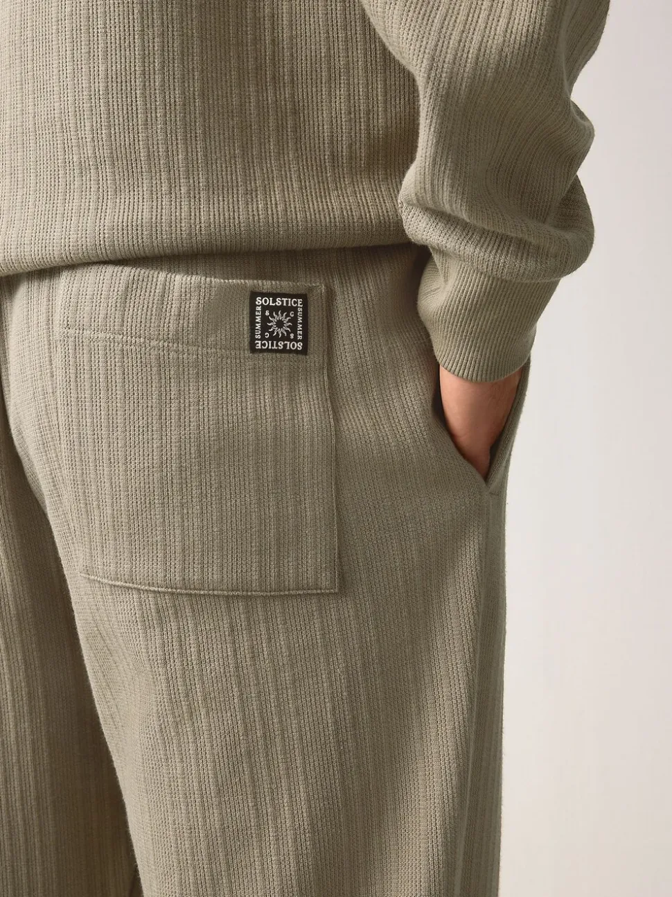 Khaki Green Textured Straight Leg Joggers