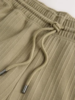 Khaki Green Textured Straight Leg Joggers