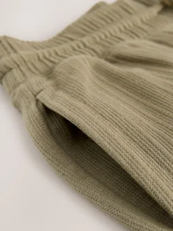 Khaki Green Textured Straight Leg Joggers