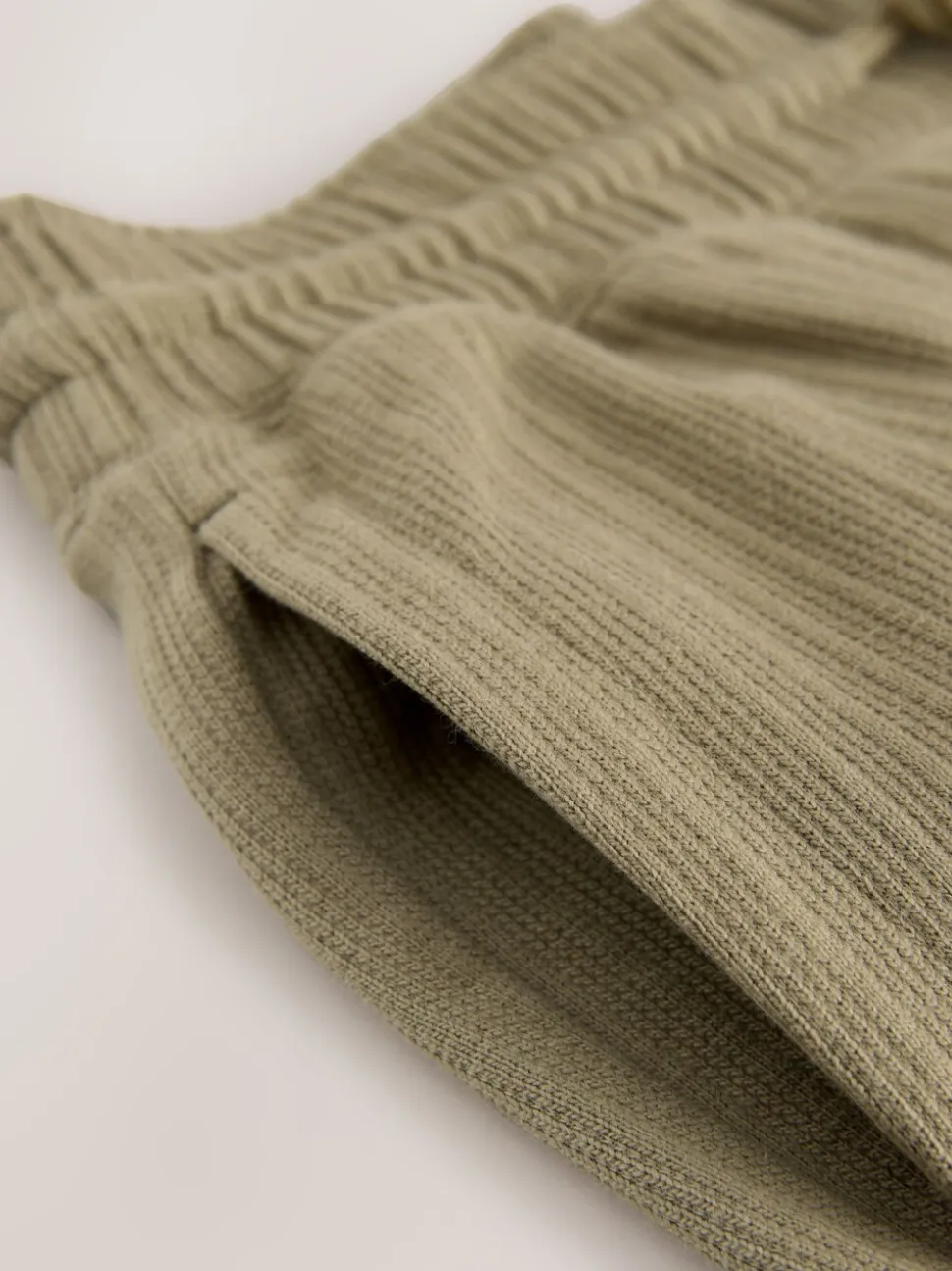 Khaki Green Textured Straight Leg Joggers