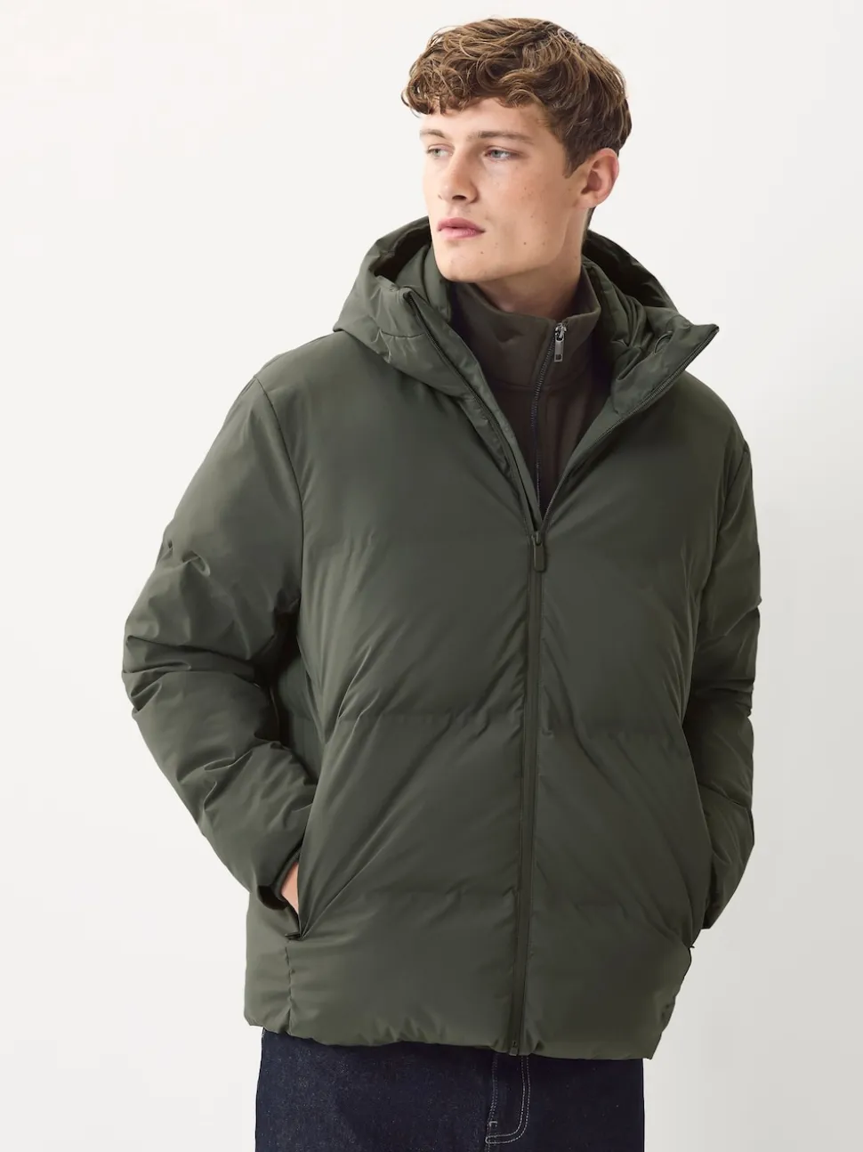 Khaki Green ThermoGen Shower Resistant Puffer Jacket