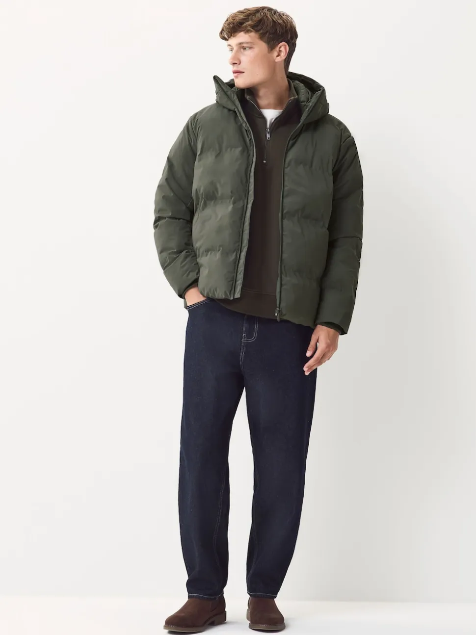 Khaki Green ThermoGen Shower Resistant Puffer Jacket