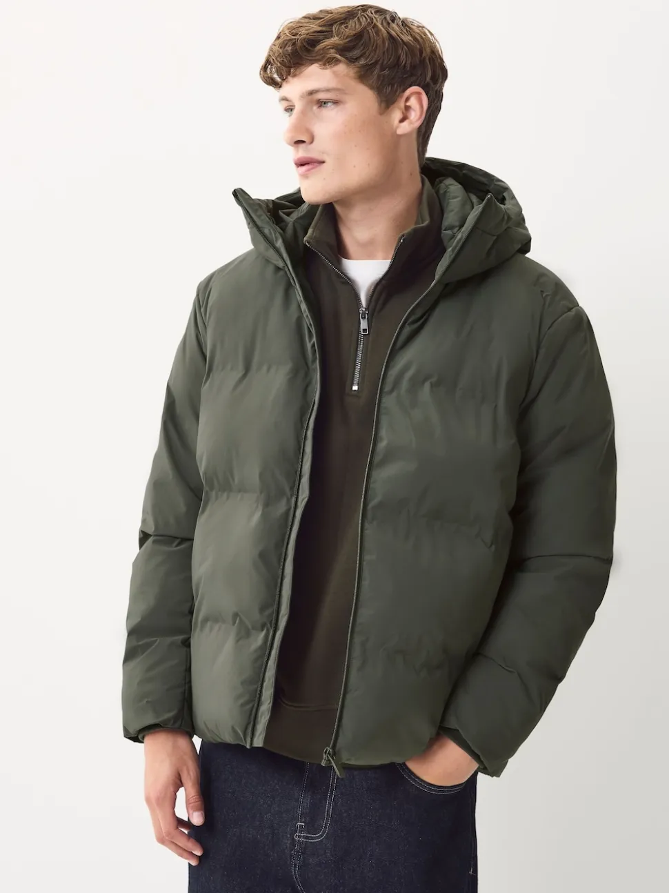 Khaki Green ThermoGen Shower Resistant Puffer Jacket