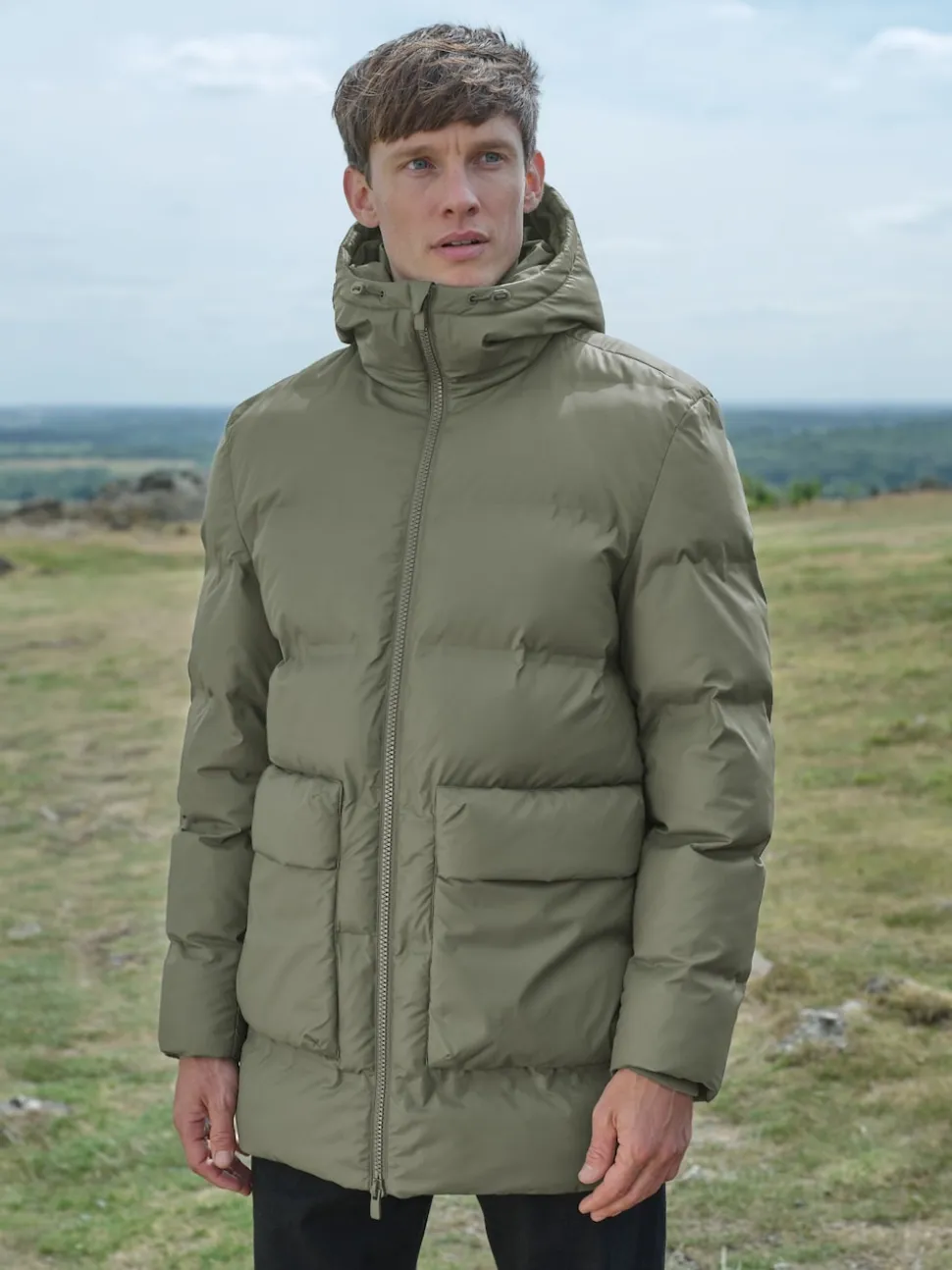 Khaki Green ThermoGen Shower Resistant Rubbersied Puffer Coat