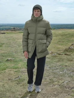 Khaki Green ThermoGen Shower Resistant Rubbersied Puffer Coat