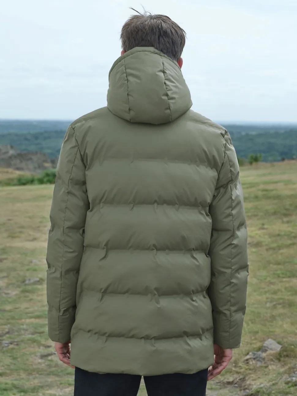 Khaki Green ThermoGen Shower Resistant Rubbersied Puffer Coat