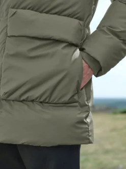 Khaki Green ThermoGen Shower Resistant Rubbersied Puffer Coat