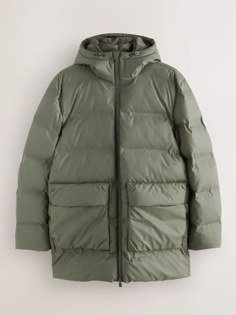 Khaki Green ThermoGen Shower Resistant Rubbersied Puffer Coat