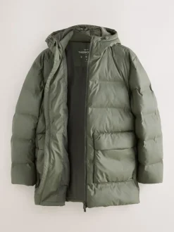 Khaki Green ThermoGen Shower Resistant Rubbersied Puffer Coat