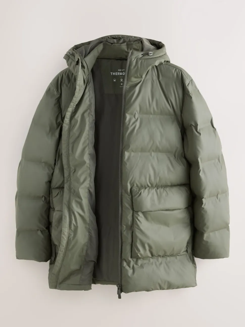Khaki Green ThermoGen Shower Resistant Rubbersied Puffer Coat