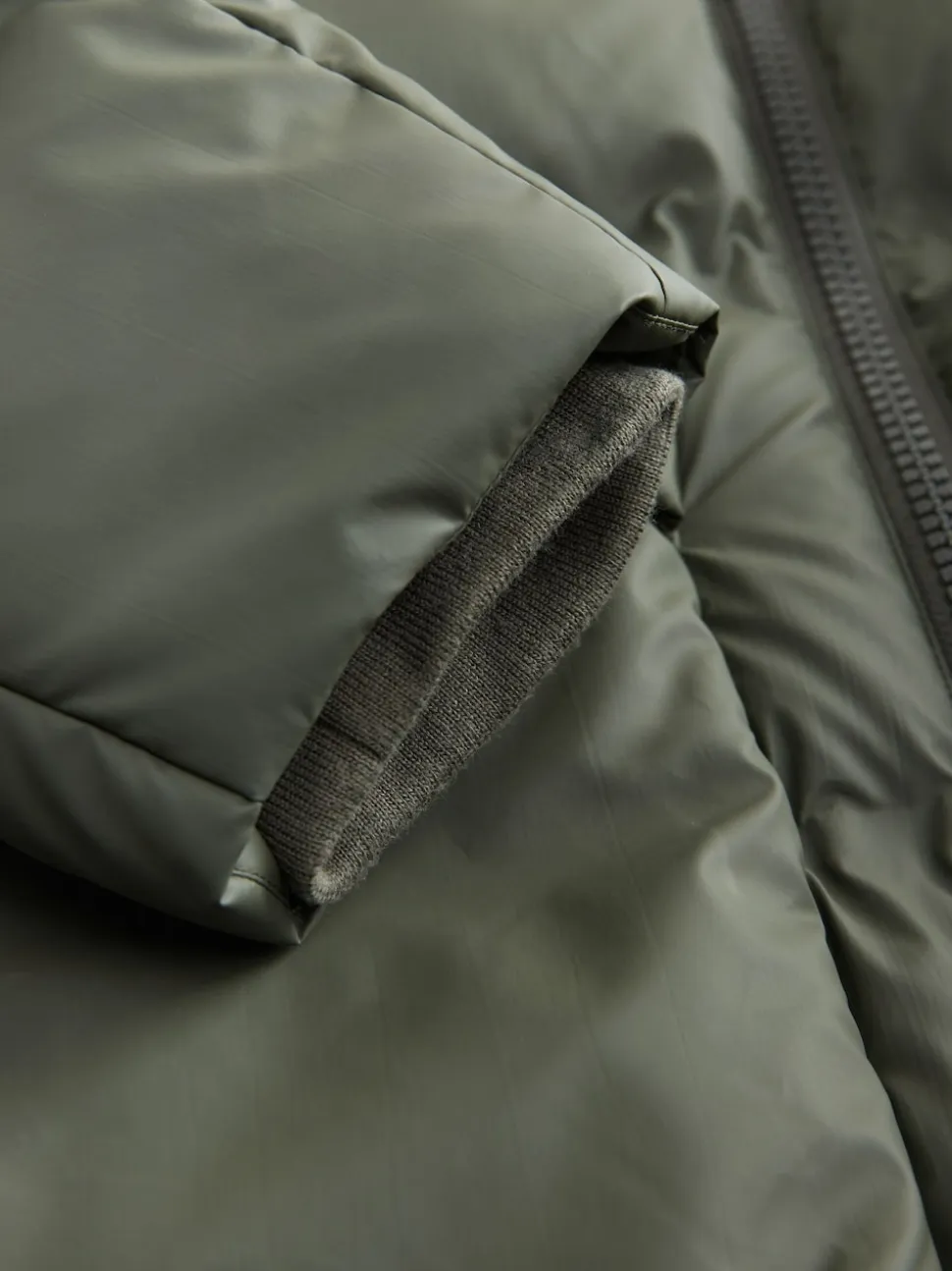 Khaki Green ThermoGen Shower Resistant Rubbersied Puffer Coat