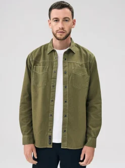Khaki Green Twin Pocket Western Style Long Sleeve Shirt