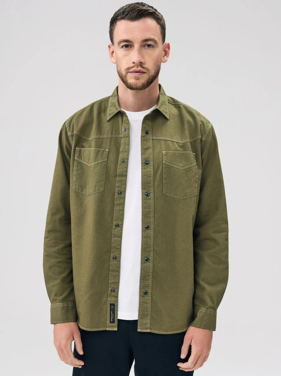 Khaki Green Twin Pocket Western Style Long Sleeve Shirt