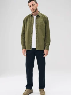 Khaki Green Twin Pocket Western Style Long Sleeve Shirt