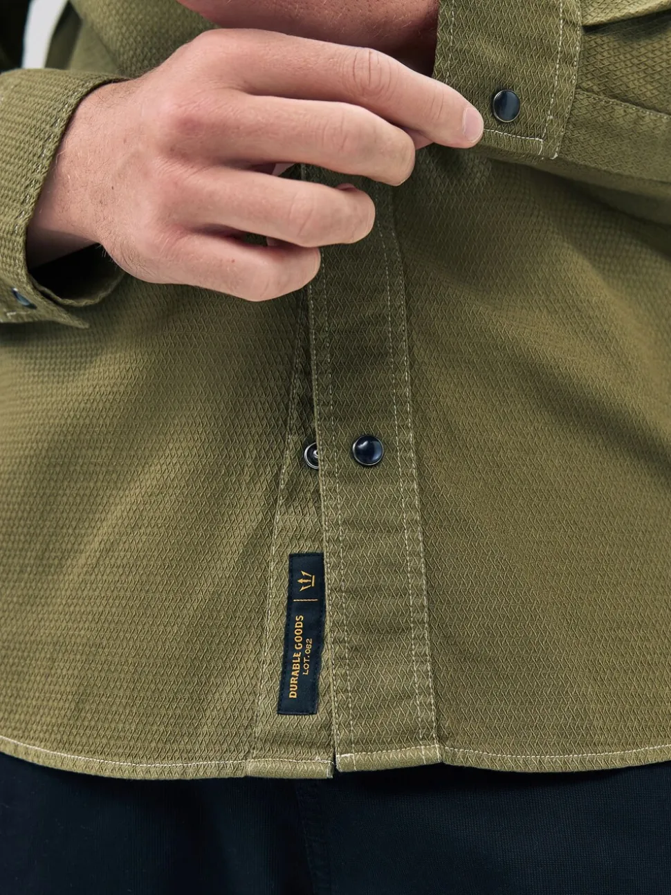 Khaki Green Twin Pocket Western Style Long Sleeve Shirt