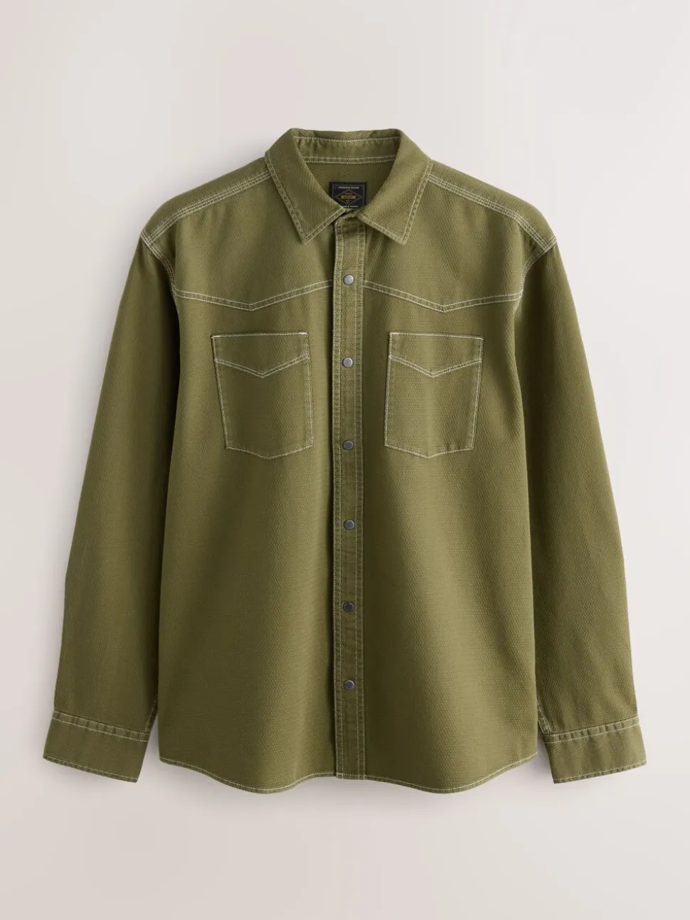 Khaki Green Twin Pocket Western Style Long Sleeve Shirt