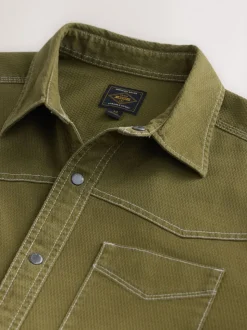 Khaki Green Twin Pocket Western Style Long Sleeve Shirt