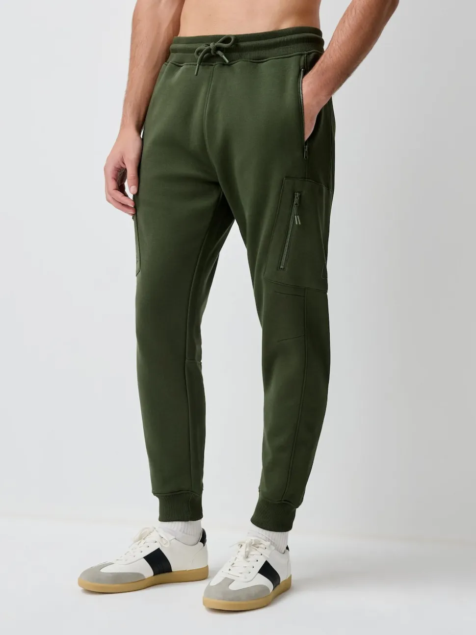 Khaki Green Utility Brushback Heavyweight Cargo Joggers