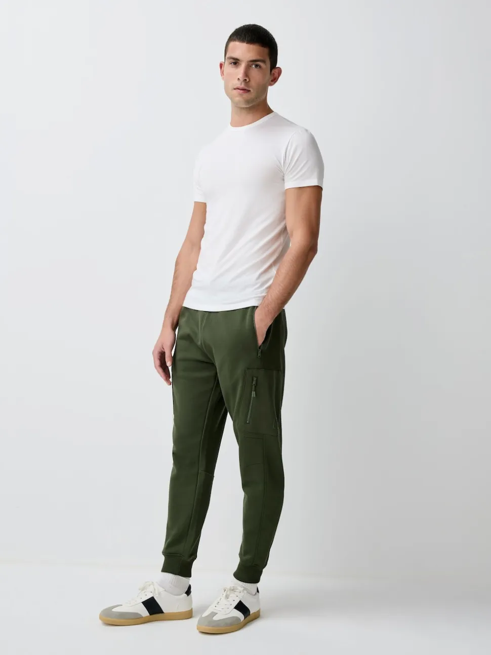 Khaki Green Utility Brushback Heavyweight Cargo Joggers