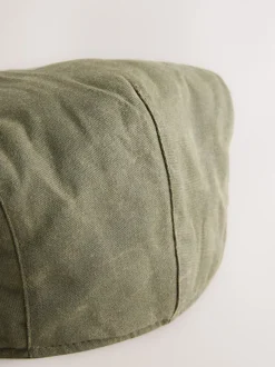 Khaki Green Wax Canvas Flat Cap