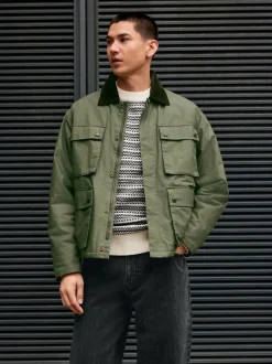 Khaki Green Wax Corduroy Collar Barn Jacket