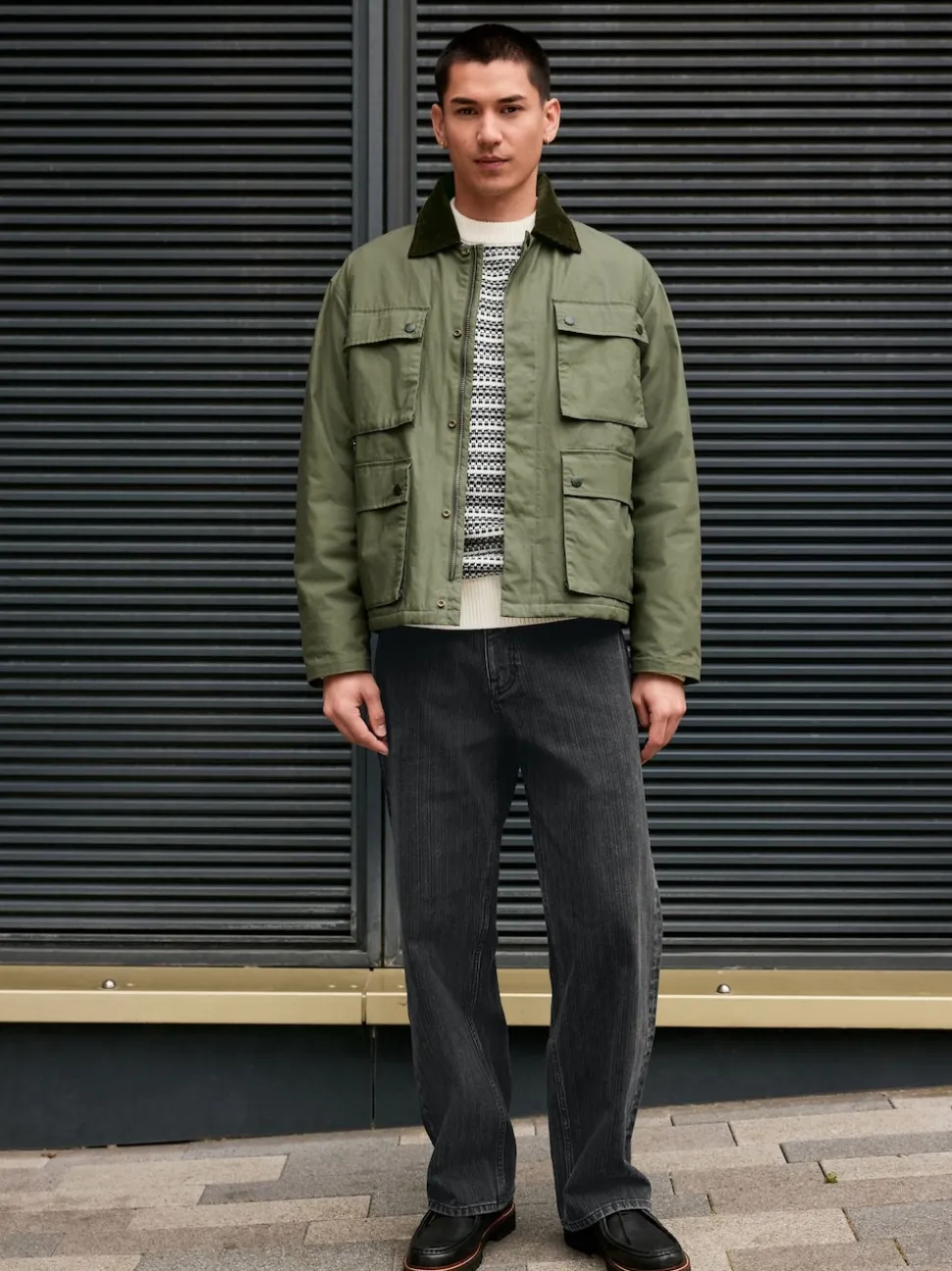 Khaki Green Wax Corduroy Collar Barn Jacket
