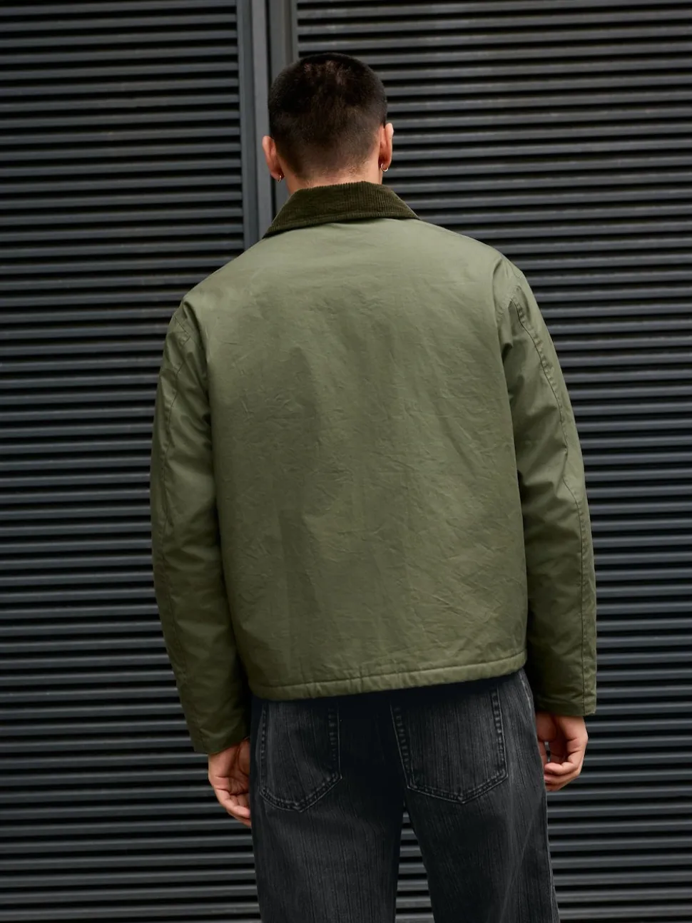 Khaki Green Wax Corduroy Collar Barn Jacket