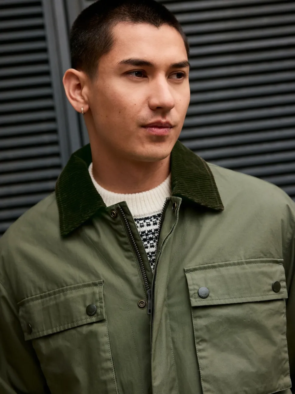 Khaki Green Wax Corduroy Collar Barn Jacket