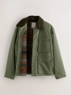 Khaki Green Wax Corduroy Collar Barn Jacket