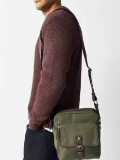 Khaki Green Wax Cotton Cross-Body Bag