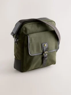 Khaki Green Wax Cotton Cross-Body Bag