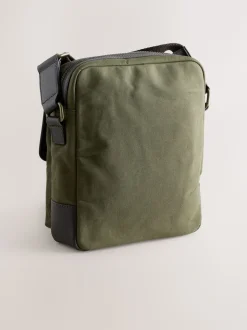 Khaki Green Wax Cotton Cross-Body Bag